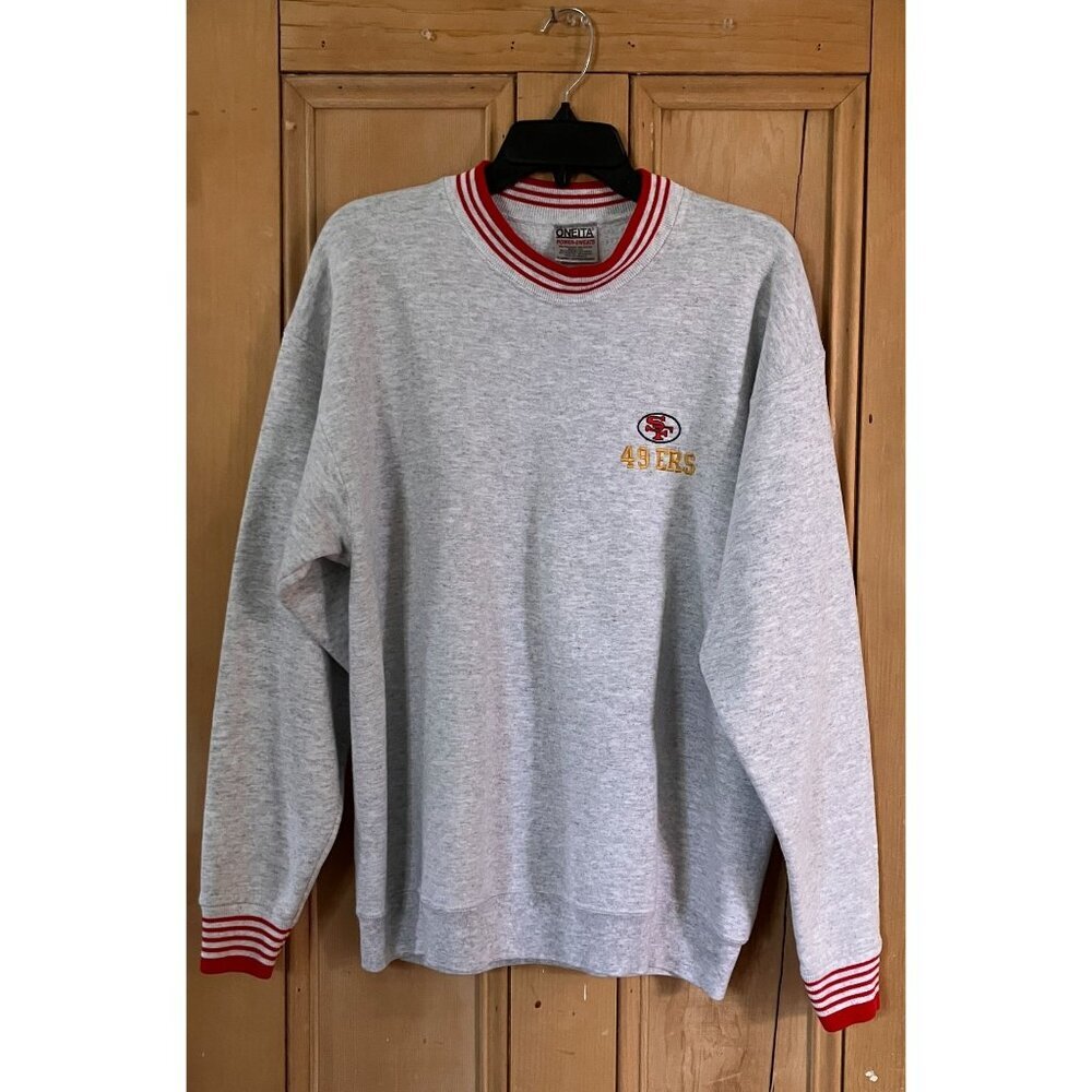 Oneita Men Vintage San Francisco 49ers Embroidered USA Sweatshirt XL Gray AN EXC